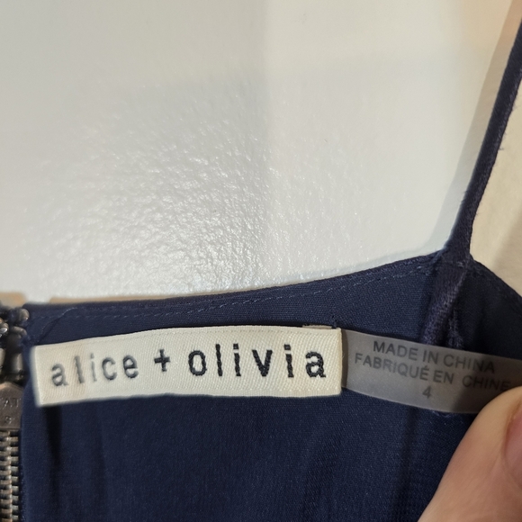 Alice + Olivia Dion Ruched Midi Slip Sun Dress Navy Blue 4 Sundress - Picture 7 of 9